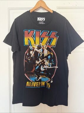 Kiss Black Tee with Yellow, Red and Blue Logo